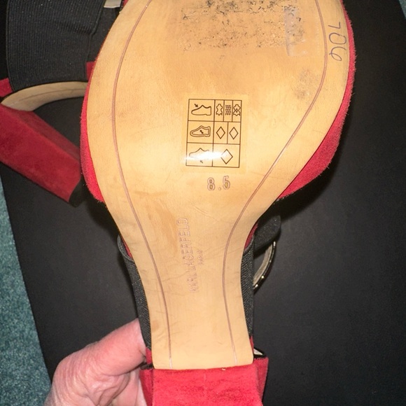 Karl Lagerfeld Paris T Strap Rosalie Red Suede Heels Size 8.5 - Picture 9 of 11